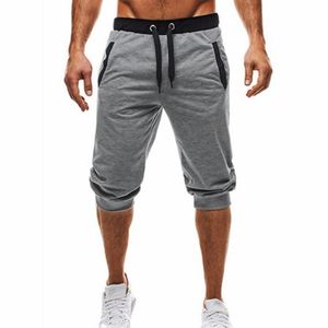 Men's Cotton Capris Pants Slim Cotton Cropped Joggers Elastic Wasit Pants with Pockets and Drawstring Sports Pants Harem Trou257J