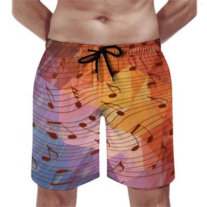 Men's Shorts Board Music Notes Casual Swimming Trunks Blue Orange Quick Drying Surfing Trendy Plus Size Short Pants