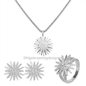 Sonnenblumen-Designer-Schmuckset für Damen, kubische Zirkone, weiß vergoldete Messing-Ohrstecker, personalisierte Luxus-Ring-Halsketten-Ringe