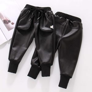 Trousers Boys PU Faux Leather Pants Kids Winter Fleece Black Imitation Leather Pants For Boy Teenage Children Warm Kids Leather Trousers 230918
