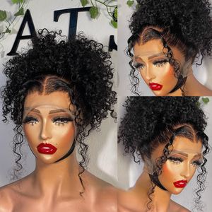 180% Transparent 13x4 HD Water Wave Lace Front Wigs For Women Curly Human Hair Wigs Deep Wave Lace Frontal Wigs Synthetic Pre Plucked