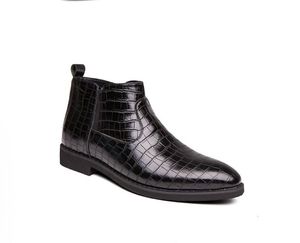 Botas vermelhas de couro de luxo Man Bright crocodile chelsea botas homens apontados com zíper Botas de tornozelo masculino Big Size 46 Mens para meninos