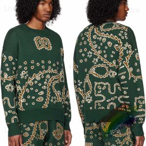 Męskie swetry ciemnozielone, żakardowy sweter dla kobiet o wysokiej jakości swobodnym sweter, oversiase T230919