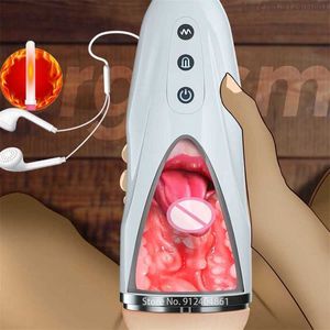 Sex Toy Massager Man Automatisk tunga Slickande Masturbation Cup 3D Real Vagina Texture 10 Vibrationslägen Maskin för män