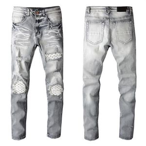 Mens Jeans Designer Pesado Indústria Buracos Calças Rasgado Listra Azul Estilo Vintage Buraco Moda Homens Jean Slim Motociclista Causal252A