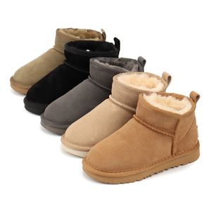 Children Snow Boots Ultra Mini Australia Kids Winter Boot Designer Girls Flat Mules Real Leather Fur Ankle Booties Chestnut Mustard Seed Baby Shoes