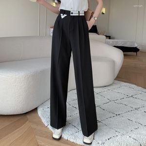 Pantaloni da donna Pantaloni vintage da donna a vita alta neri da ufficio 2023 Abbigliamento moda coreana Gamba larga