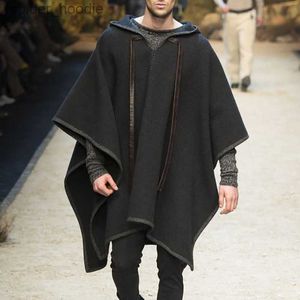 Misto lana da uomo 2023 Moda Uomo Abbigliamento Mantello Cappotti Mantello di lana Giacche con cappuccio Tinta unita Streetwear Autunno Inverno Poncho Cappotto irregolare L230919