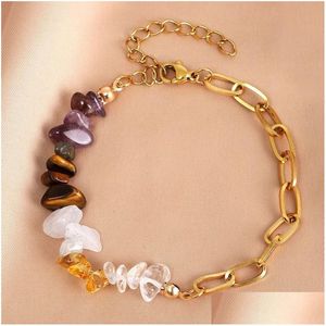 Braccialetti con ciondoli Catena d'oro Bracciale con chip di cristallo in acciaio inossidabile Pietra naturale regolabile Ghiaia Irregar Pietra preziosa per le donne Regalo Gioiello Dh7Ek