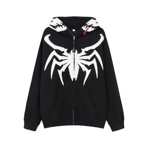 Autumn New Designer High Street Chaopai Poison Spider Print Sweter z kapturem zamek błyskawiczny