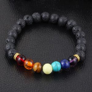 Sete Chakra Pulseira Fios Pedra Natural 8mm Lava-rock Yoga Frisado Pulseiras 100 pcs lot280R