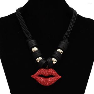 Pendant Necklaces Fashion -Sexy Red Lips Choker Necklace Women Beads Lip Collier Femme Bijoux Chunky Jewelry