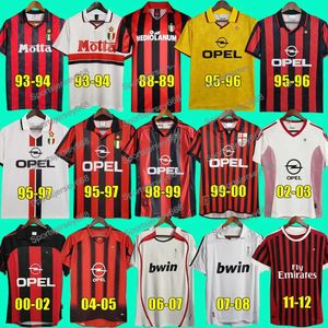 Camisas 96 97 99 Gullit Retro Futebol Jerseys 88 89 02 03 04 05 06 Vintage Ac S Maldini Van Basten Futebol Kaka Inzaghi 06 07 09 10