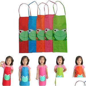 Aprons Cute Kids Children Waterproof Apron Cartoon Frog Printed Girl Boy Lovely Painting Cooking 5 Color Available Drop Delivery Home Dhgpd