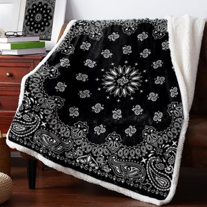 Cobertores preto bandana inverno quente cashmere cobertor para cama lã lance colcha de escritório 230919