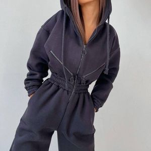 Kvinnors träningsdräkter Autumn Fake Two Piece Set Women Tracksuit Overdimased Suit Winter Solid Sports Trouser Hoodie Set Female Sweatshirt 230919