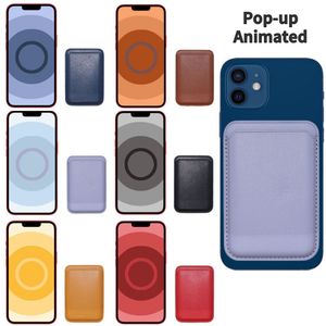 Portafoglio per carte magnetiche con animazione a colori in pelle magnetica per iPhone 15 14 13 12 Pro Max 12 13Portafogli con tasca per carte Mini Mag Safe