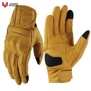 Five Fingers Gloves Motorcycle Leather Gloves Retro Yellow Full Finger Guantes Motorbike Cycling Men Women Seasons Breathable Touch Screen 230818