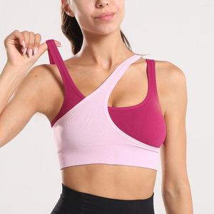 Yoga outfit NWT SEXY High Impact Sproof Sports Bh Two Tone Women Tank Tops Fitness Crop Backless Cross Push Up