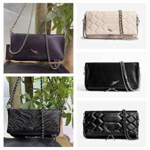 Black Hot Zadig Voltaire Cross Body Bag ZV Chain Bags Handle Designer Wings Abrasive Leather Woman Bag Axelväskor Rivet Messenger Crossbody Purse Handbags 230919