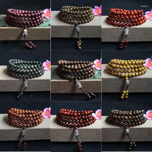 Strand Natural Sandalwood Necklace Rosewood Buddhism 108 Pieces Buddha Pendant Meditation Lucky Prayer Bracelet Wooden Beads Women Men