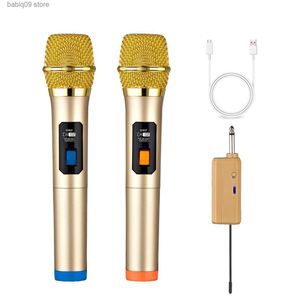 Microfones Heikuding microfone sem fio UHF duplo sistema de microfone dinâmico sem fio com receptor de carregamento para karaokê cantando DJ microfone T230919