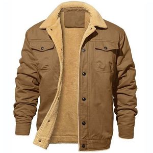 Erkek Ceketler Sonbahar Erkekler Liner Fleece Kargo Katlar Askeri Katı Yakası Yaka Ceketleri Erkek Sokak Giyim Gündelik Kış Düğmesi Yün Dış Giyim 230919