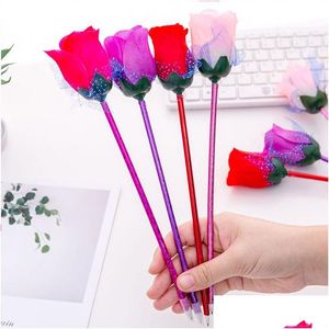 Ballpoint Pens Hurtowa róży Pen Rose Creative Artificial Flower Decoration Beautif Office School School Pracowanie Spersonalizowane pisanie dla Vale Dhhpt