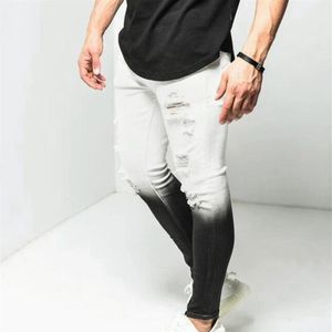 Mens rippade jeans för män avslappnad gradient färg zip mager smal fit denim byxor cyklist hiphop med sexiga holel män256f