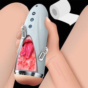 Giocattolo del sesso Massaggiatore Masturbazione maschile Tazza Leccata di lingua Vera macchina per pompino Macchina vibratore Adulto sexy per uomo Masturbatori Strumento