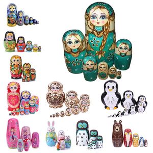 Dolls Wooden Matrioska Dolls Toys Girls Russian Nesting Dolls Children Educational Toy Handmade Wood Matryoshka Doll CraftsToy 230918