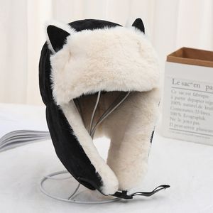 Beanie Skull Cap Warm Earmuffs Thicken Ear Flapped Hat Winter Cold Proof Cotton Cat Ears Cap Russian 230919