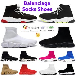 Original Sock Shoes Uomo Donna Speed Trainer Calzini Boot Beige Triple Nero Balenciagas Graffiti Scarpa da corsa Bianco Metallizzato Grigio Blu Suola trasparente Volt Sneakers con lacci