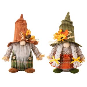 Dekorativa föremål Figurer Fall Gnome Doll Pumpkin Maple Leaves Plush Faceless Elf Dwarf Ornament för Home Christmas Harvest Höst Thanksgiving Decor 230919