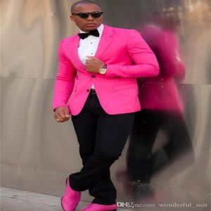 Dois botões fino ajuste noivo smoking rosa jaqueta calças gravata terno masculino ternos feitos sob encomenda ternos de festa214e