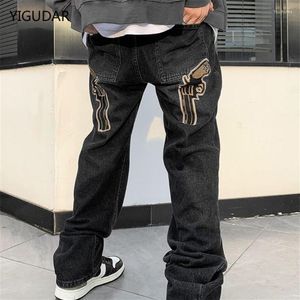 Men's Jeans Baggy Men Y2K Fashion Designer Black Star Printed Trousers Bottoms Streetwear Casual Low Waist Loose Straight Den254G