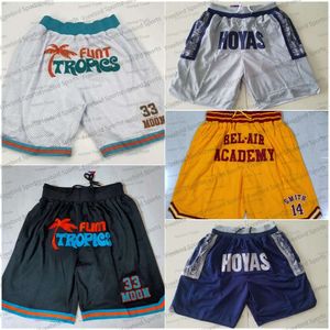 Pantaloncini da basket tascabili vintage 14 Will Smith Fresh Prince Bel-Air Pantaloni Flint Tropics Semi Pro 33 Jackie Moon Georgetown Hoyas Sports Nero Bianco Film