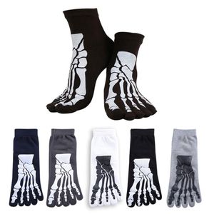 Nya hel-5 färger Punk Rock Men's 3D Print Terror Skeleton Toe Socks Hip Hop Scary Skull Fem Finger Odd Sox Bone Man S218E