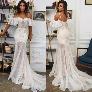 Sexy Off the Shoulder Mermaid Wedding Dresses Boho Luxury Crystal Beaded Spaghetti Straps Sweep Train Lace Wedding Gown vestido de291f