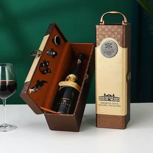 Narzędzia barowe klasyczne PU skórzane pojedyncze czerwone uchwyt na wino luksusowy pierścień papierowy nóż morski nóż wina do wina drewniana pudełko na wina pudełko prezentowe 230918