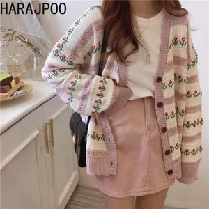 Kvinnors stickor Tees S HARAJPOO CARDIGAN JAPANSKA PRINT SPRING HASTURN HOLLOUND OUT DESIGN SENSE NICHE Sweet Cool Lazy Loose Korean Knit tröja 230918