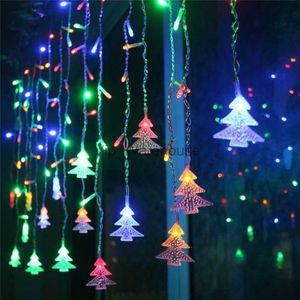 LED -strängar Party LED Icicle Curtain Lights with Christmas Tree 3,5 m 16 remsor Nyårsdekorationer 2024 Fönsterbelysning med 8 lägen Fairy Lights HKD230919