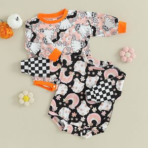 Rompers born Baby Girls Boys Sweatshirts Halloween Clothes Ghost Flowers Print Long Sleeve Toddler Fall Jumpsuits 230919