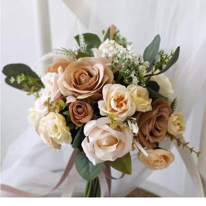 Wedding Flowers Buquet Bride druhna z jedwabną róże wstążki Kwiat Akcesoria Mariage