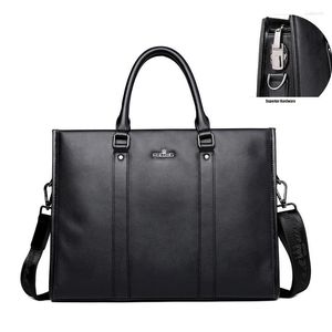 Pastas masculinas bolsa de couro genuíno combinação bloqueio negócios maleta bolsa ombro crossbody grande capacidade computador