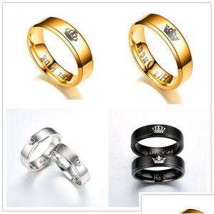 Fashion Couple Rings Her King And His Queen Band Stainless Steel Ring For Women Men Size 5-12 Lover Jewelry Drop Delivery Dht8X