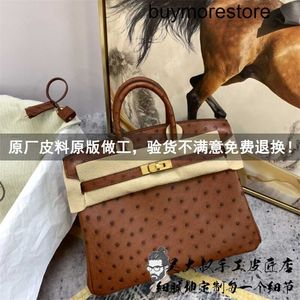 Designer Ostrich Leather Handbag 5A Handgjorda äkta läder originalbrun