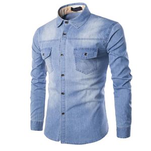 Mäns casual skjortor Autumn Fashion Slim fit denim bomull långärmad skjorta toppblus manlig t-shirt arbete män hög kvalitet306u