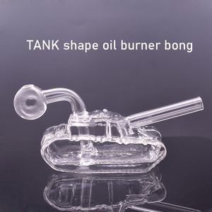 Mini TANK Glasölbrenner Wasseranlage Kleine Glasbongs Wasserpfeifen Downstem Filter Bubbler Aschefänger Rauchpfeifen Dab Rig mit 14 mm männlichen Oi-Brennerrohren aus Glas