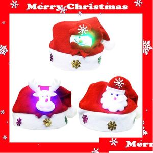 Рождественские украшения причудливый сияющий фиолетовый зеленый белый светодиодный светодиодный рождественский шляпа вечеринка на ночь Санта с инкрустацией снеговика с снеговиком.
